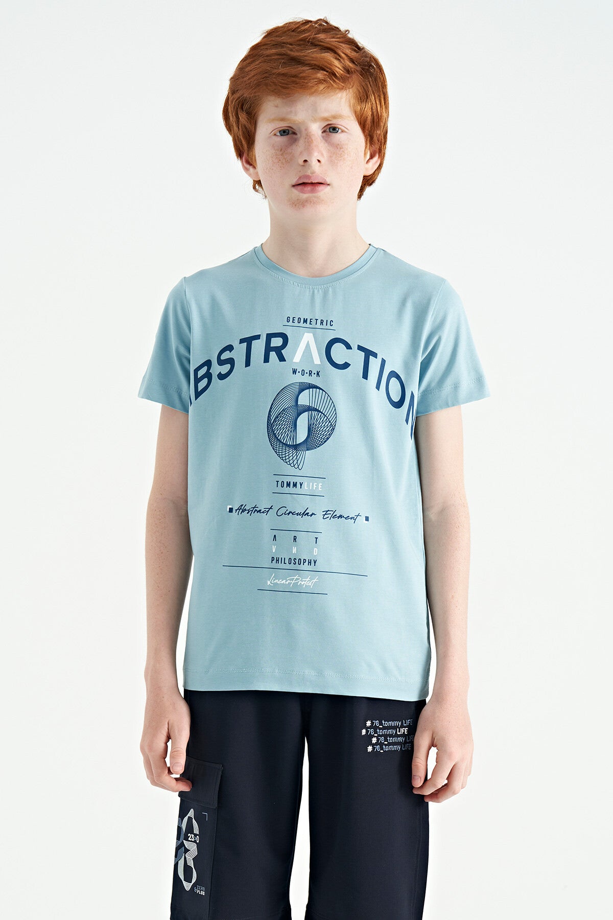 <tc>T-shirt garçon à col rond, coupe standard avec détails d'impression texte - 11103</tc>