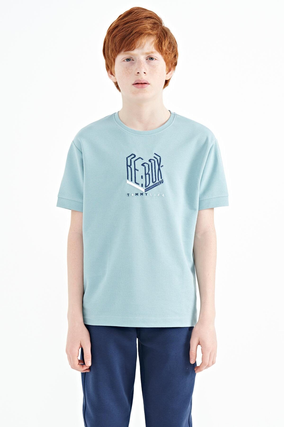 <tc>T-shirt oversize pour garçon à col rond avec broderie de texte - 11151</tc>