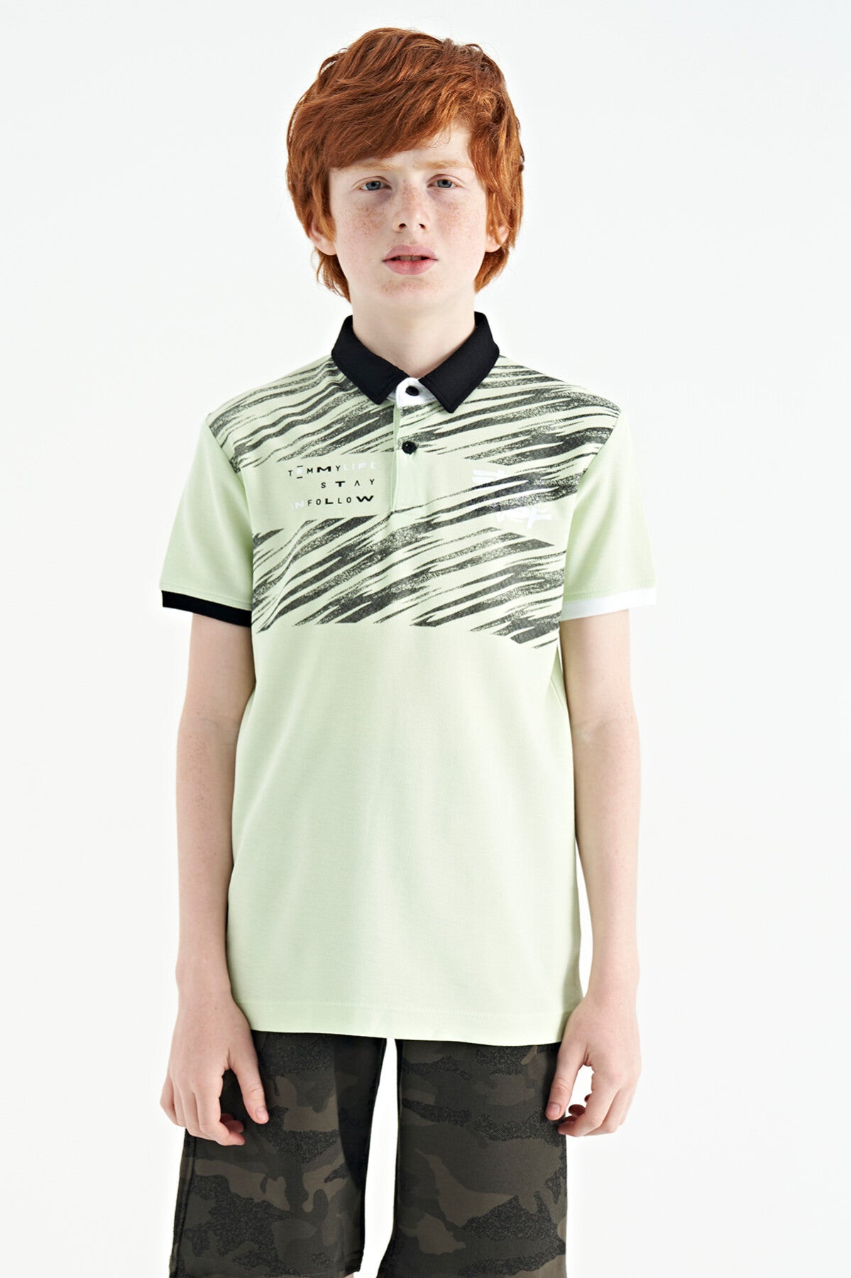 <tc>T-shirt pour garçon à col polo, coupe standard, avec détails d'imprimé - 11161</tc>