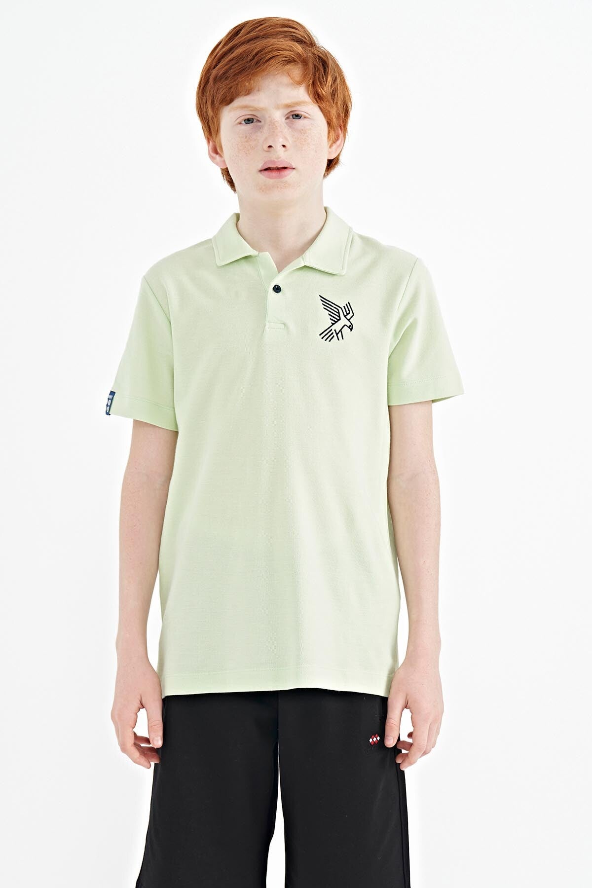 minimal nakiş detayli standart kalip polo yaka erkek çocuk t-shirt - 11084