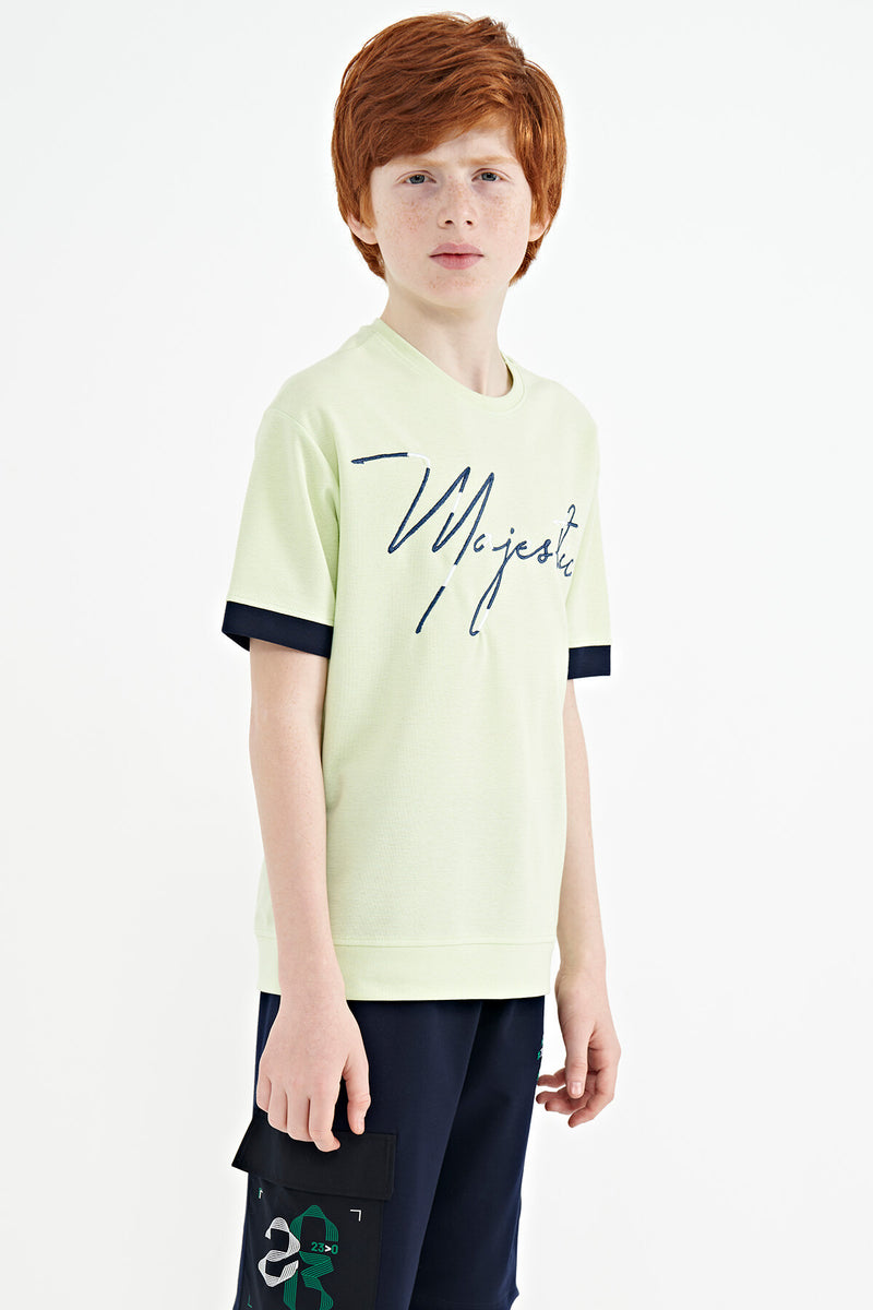 T-shirt Garçon Oversize Col Rond avec Broderie Texte
