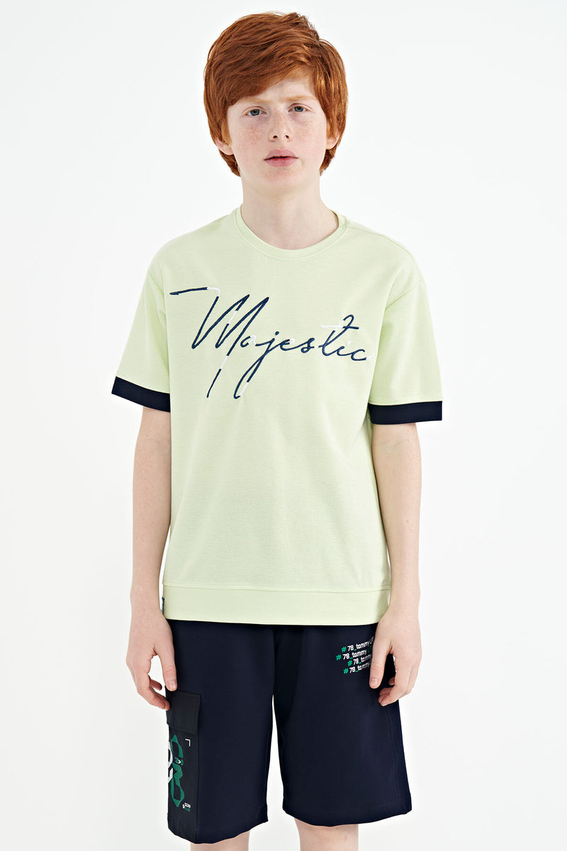 T-shirt Garçon Oversize Col Rond avec Broderie Texte