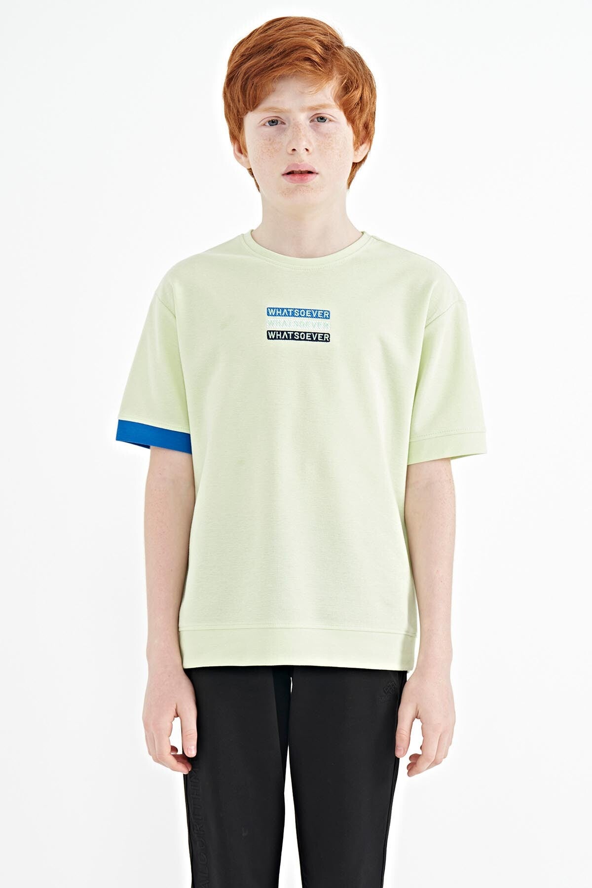 <tc>T-shirt oversize pour garçon à col rond avec broderie de texte - 11146</tc>