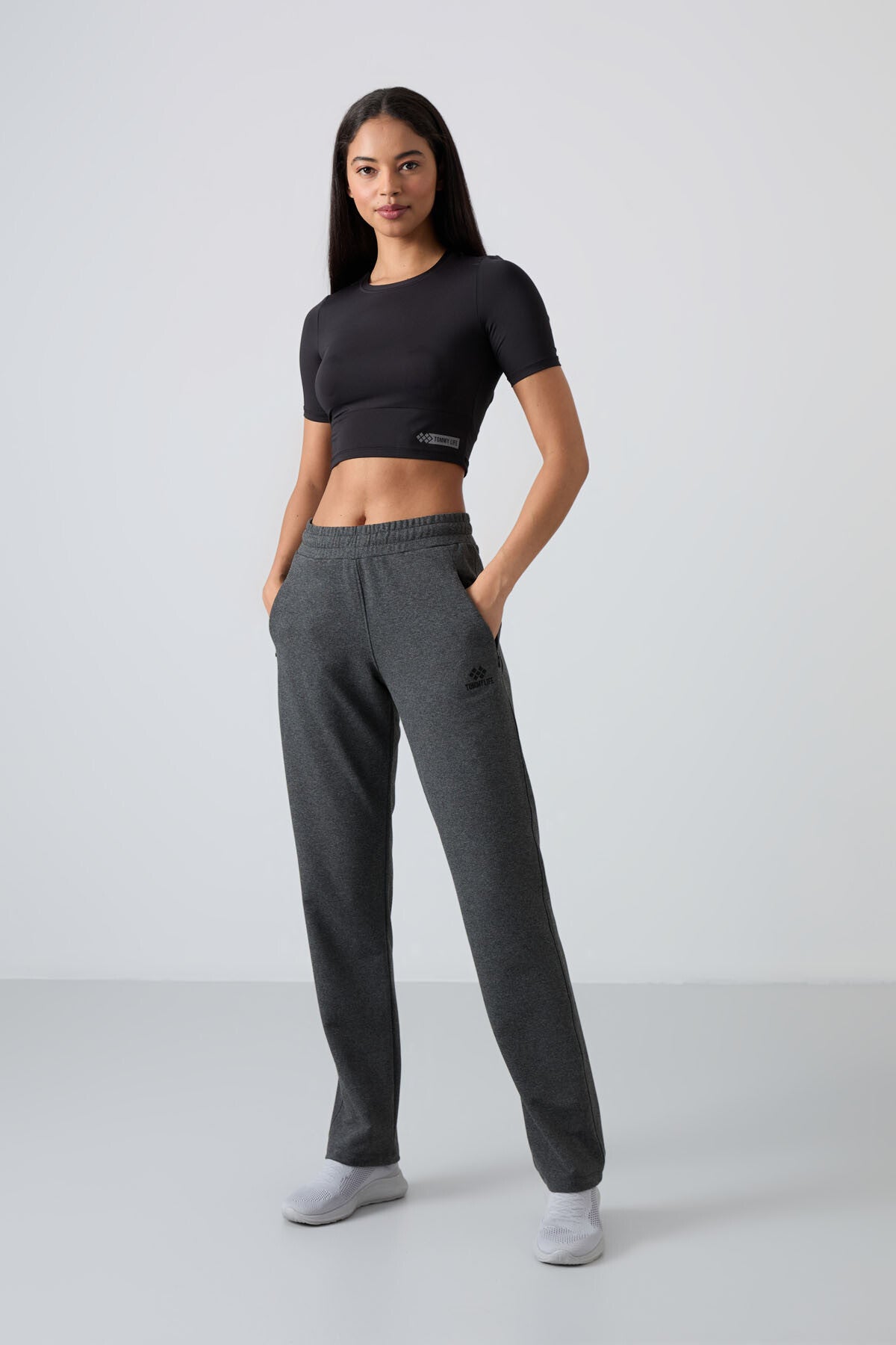 pantalon de survêtement pour femme avec poches à fermeture éclair cachée, coupe confortable, classique - 94148