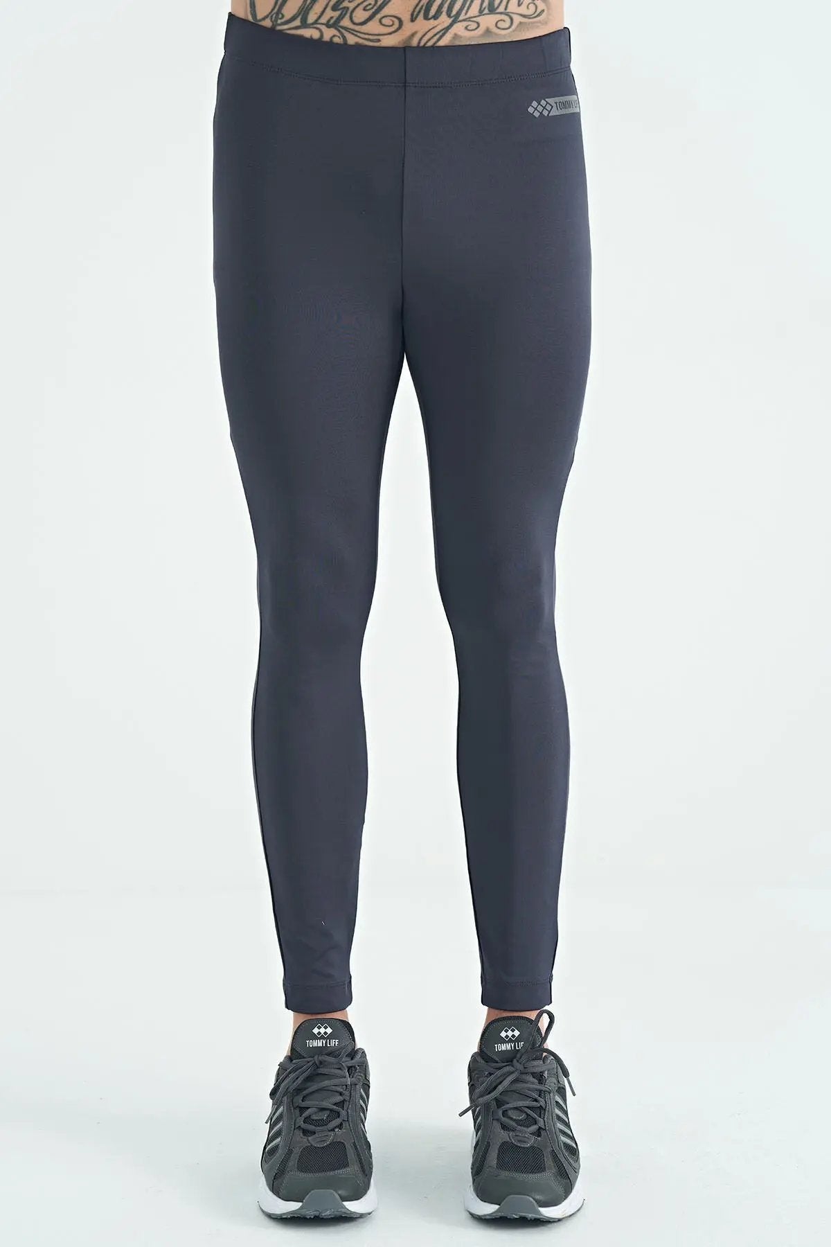 logo baskili yüksel bel slim fit aktif spor erkek tayt - 84989 - Justyol