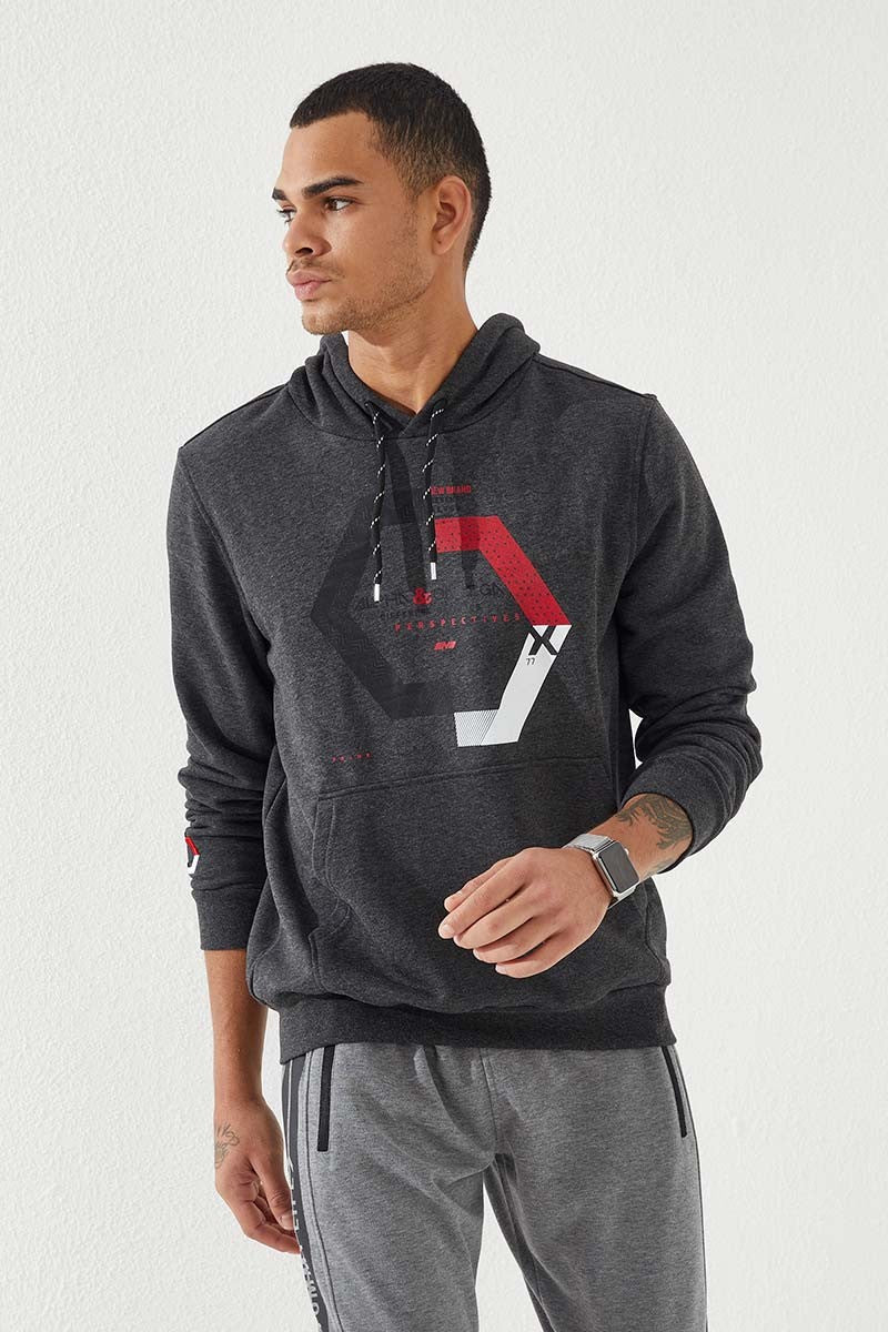 <tc>Sweat-shirt à capuche pour homme avec imprimé géométrique et coupe standard - 87870</tc>