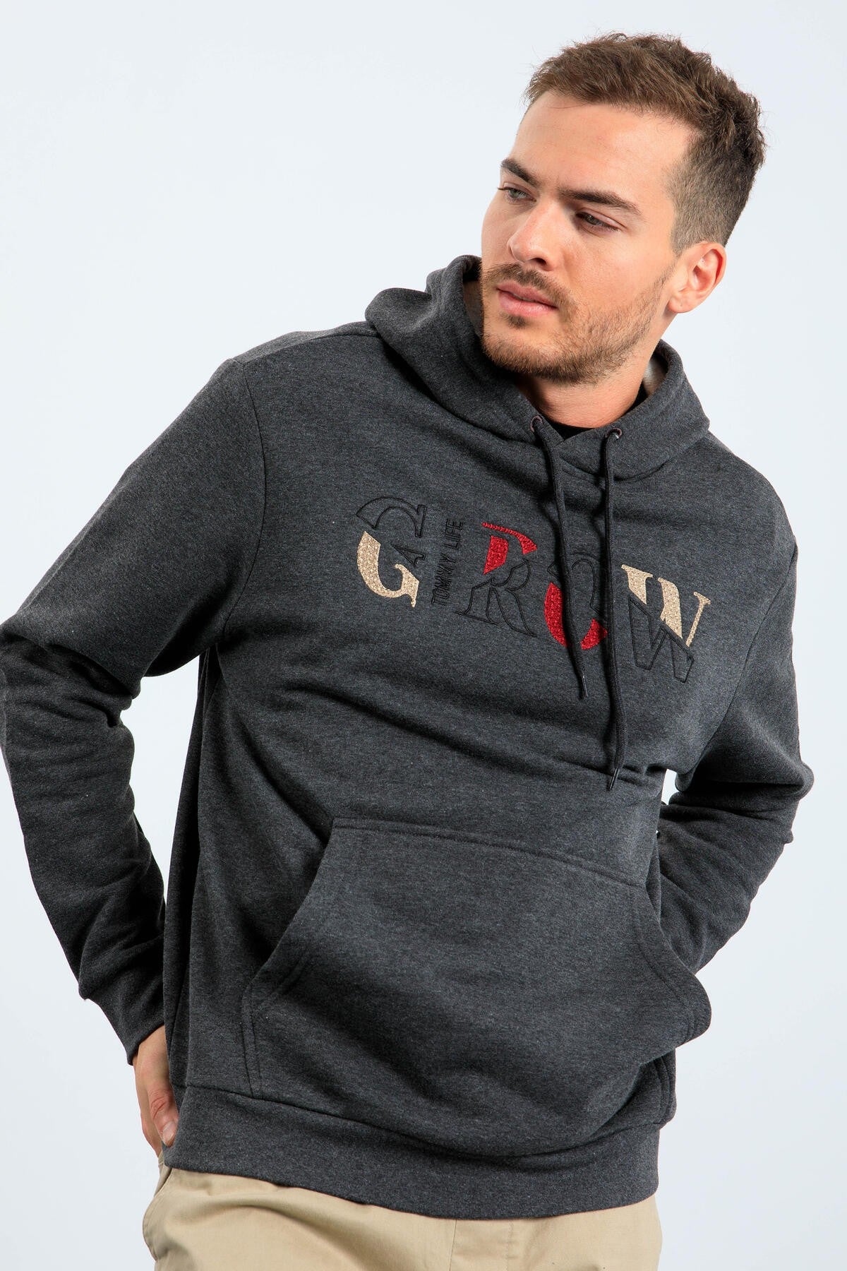 growyazi nakişli kapüşonlu rahat form erkek sweatshirt - 88040