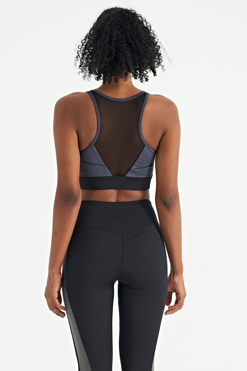 Soutien-gorge de sport femme à imprimé avant et arrière, coupe ajustée, décolleté en U