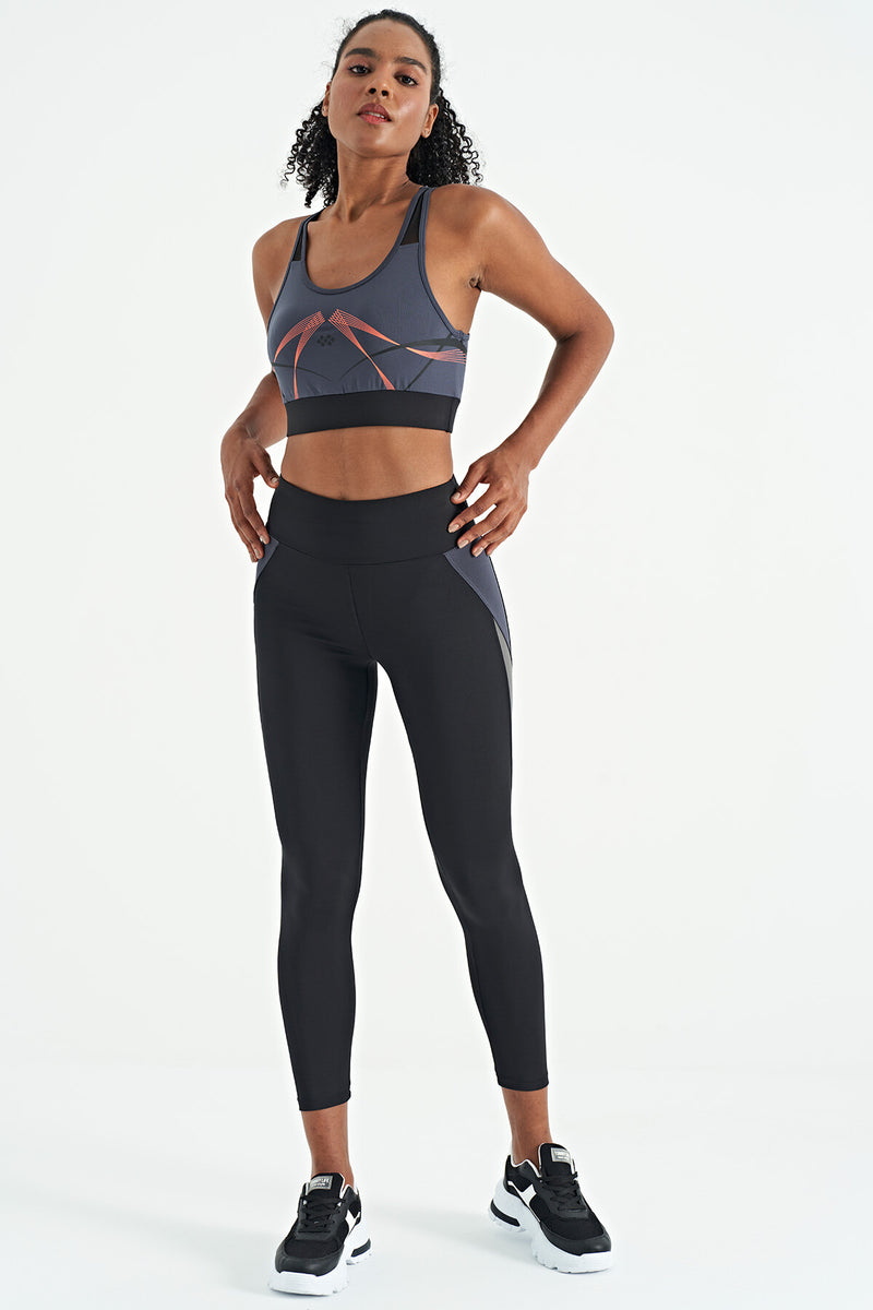 Soutien-gorge de sport femme à imprimé avant et arrière, coupe ajustée, décolleté en U