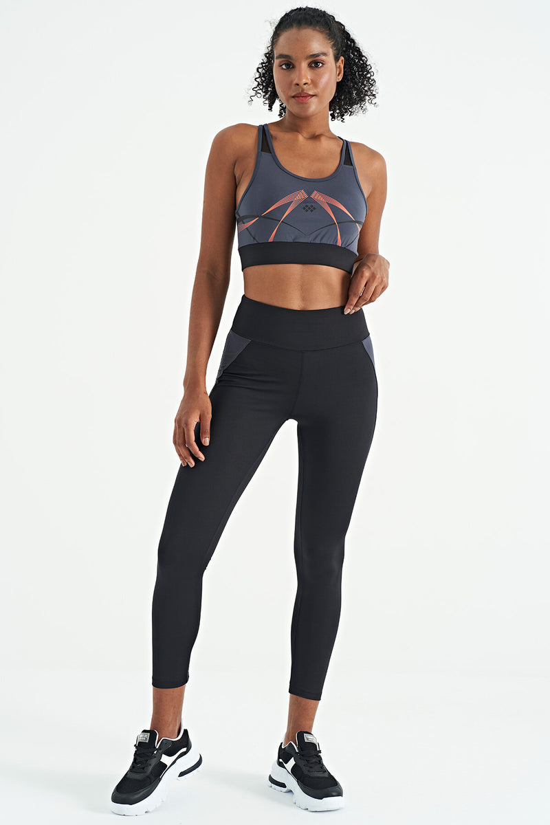 Soutien-gorge de sport femme à imprimé avant et arrière, coupe ajustée, décolleté en U