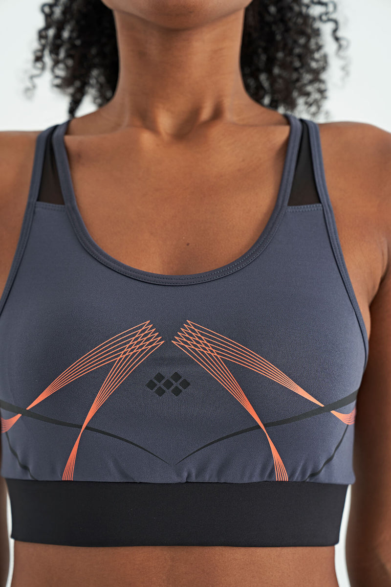 Soutien-gorge de sport femme à imprimé avant et arrière, coupe ajustée, décolleté en U