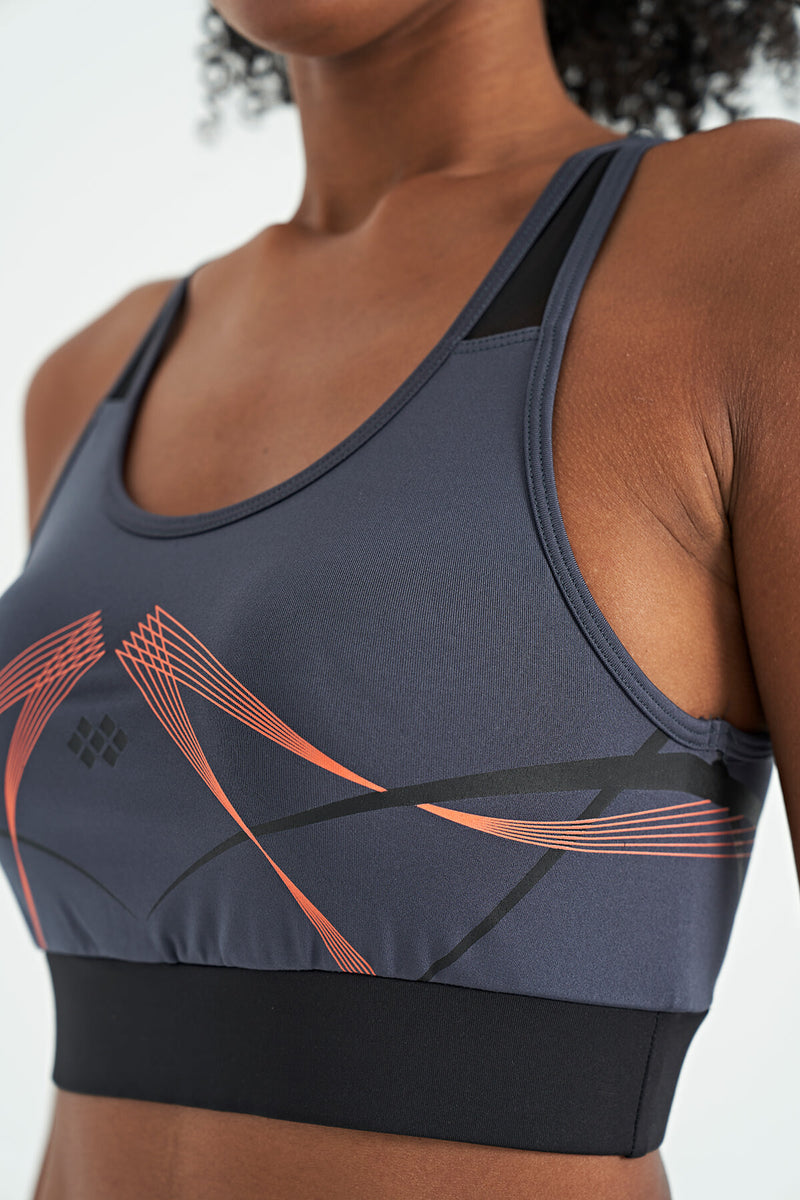 Soutien-gorge de sport femme à imprimé avant et arrière, coupe ajustée, décolleté en U
