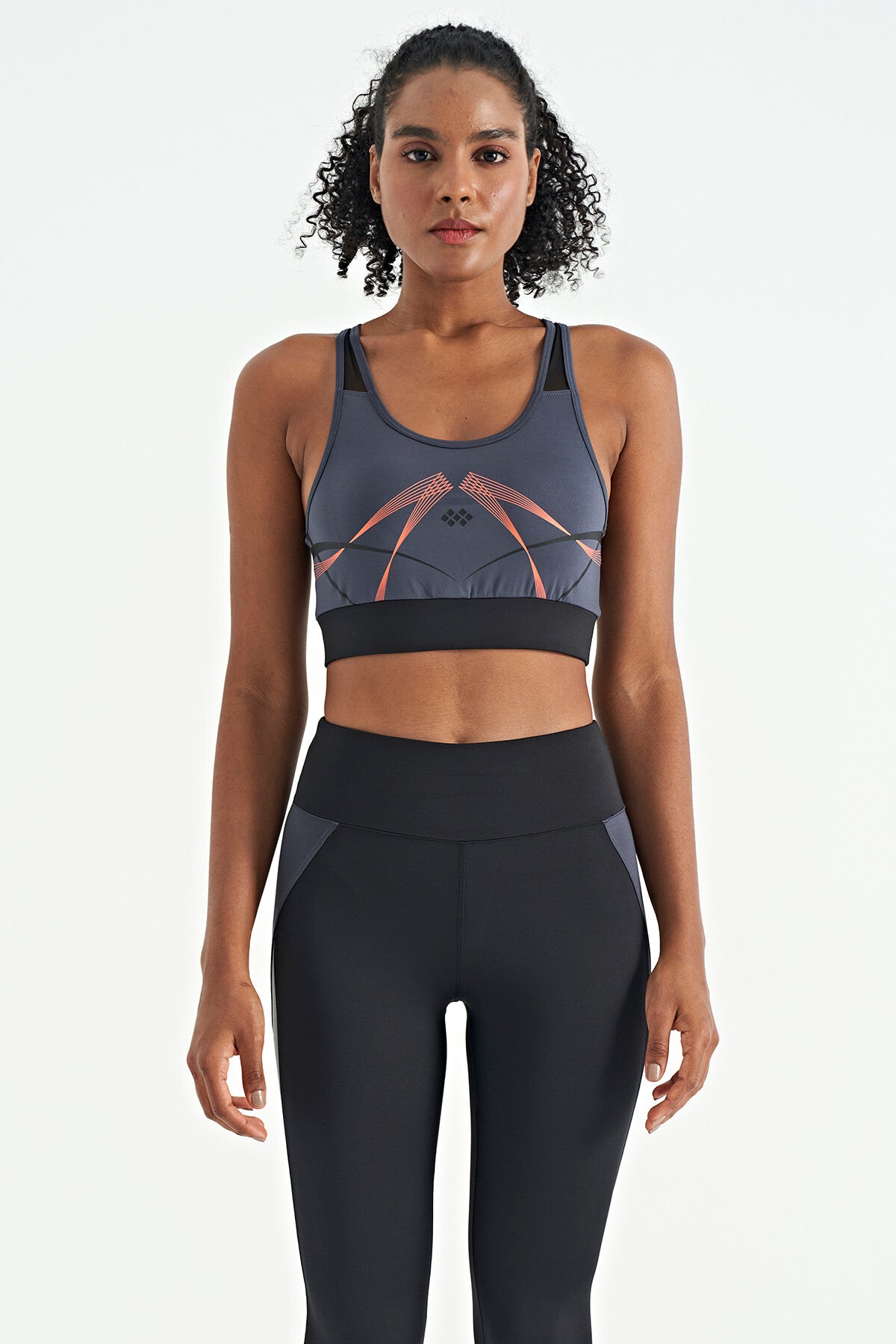 Soutien-gorge de sport femme à imprimé avant et arrière, coupe ajustée, décolleté en U