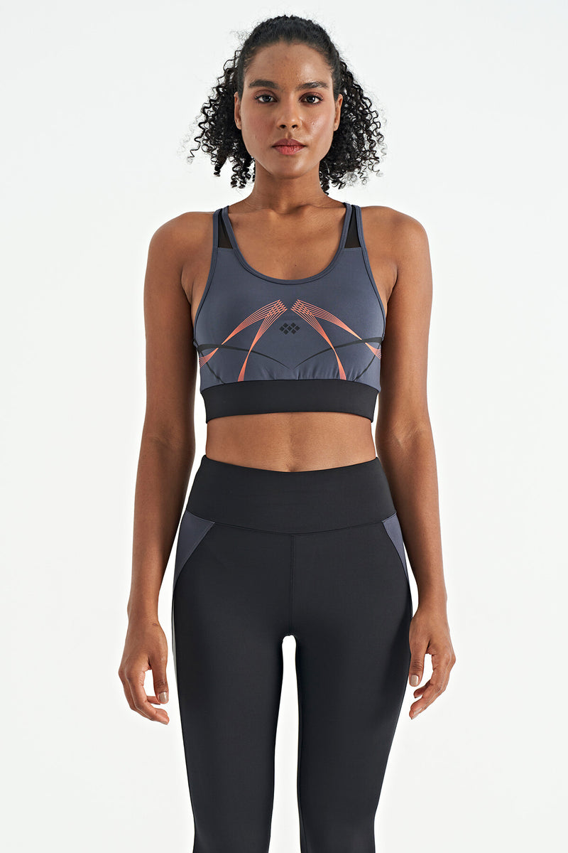 Soutien-gorge de sport femme à imprimé avant et arrière, coupe ajustée, décolleté en U