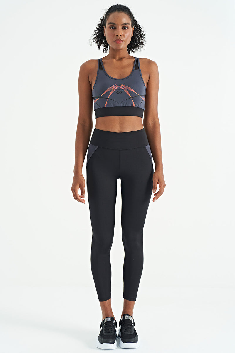 Soutien-gorge de sport femme à imprimé avant et arrière, coupe ajustée, décolleté en U