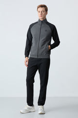 <tc>Ensemble de survêtement homme gris chiné et noir à col montant, coupe décontractée et jambes classiques - 85113</tc>