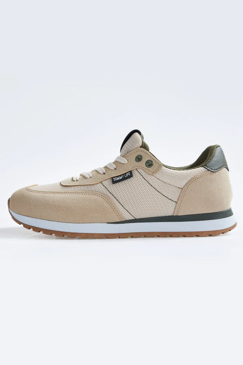 Baskets Homme en Suédine avec Empiècements Respirants – Chaussures Sportives à Lacets Confortables