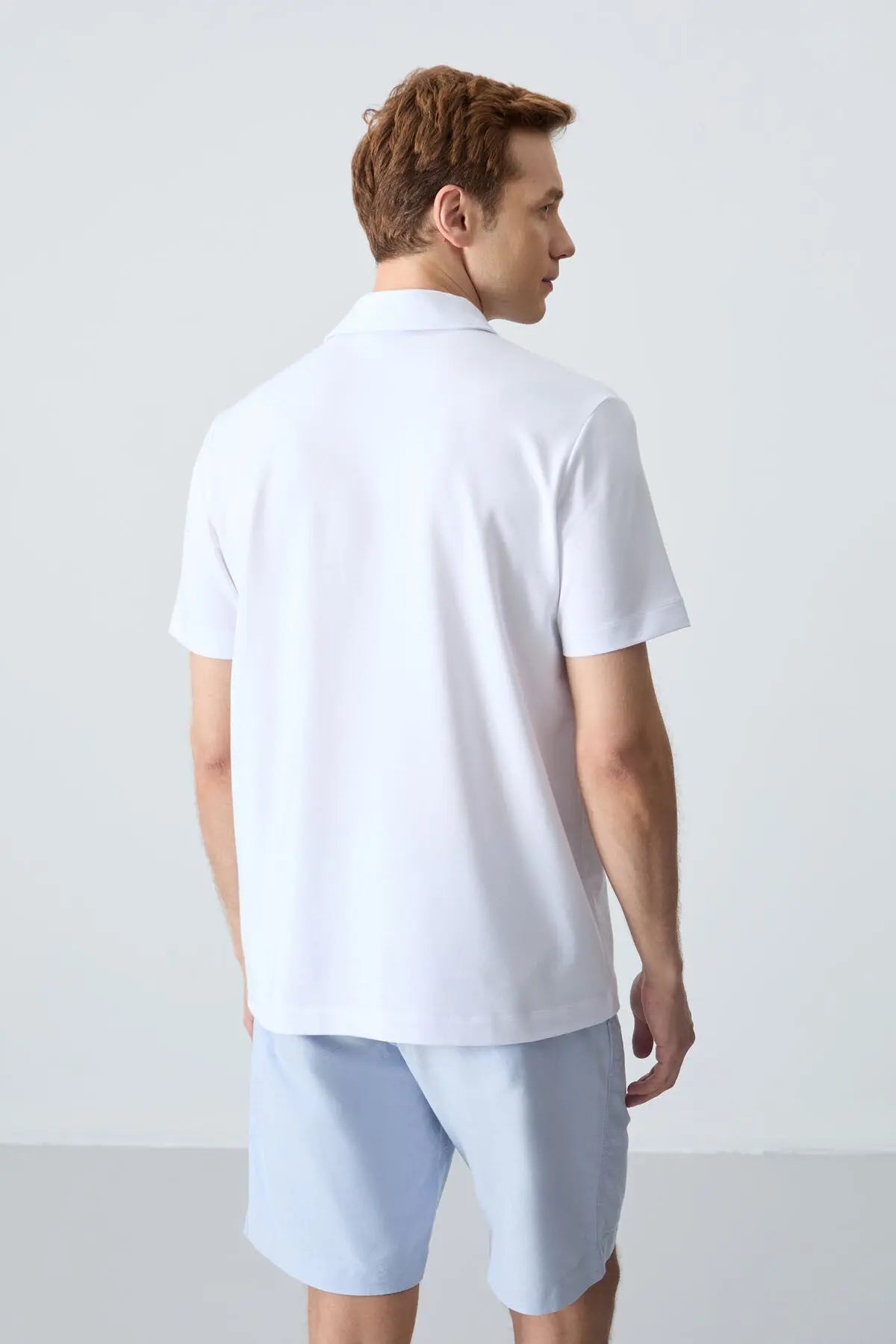 basic göğüs logolu standart kalip triko polo yaka erkek t-shirt - 87768 - Justyol