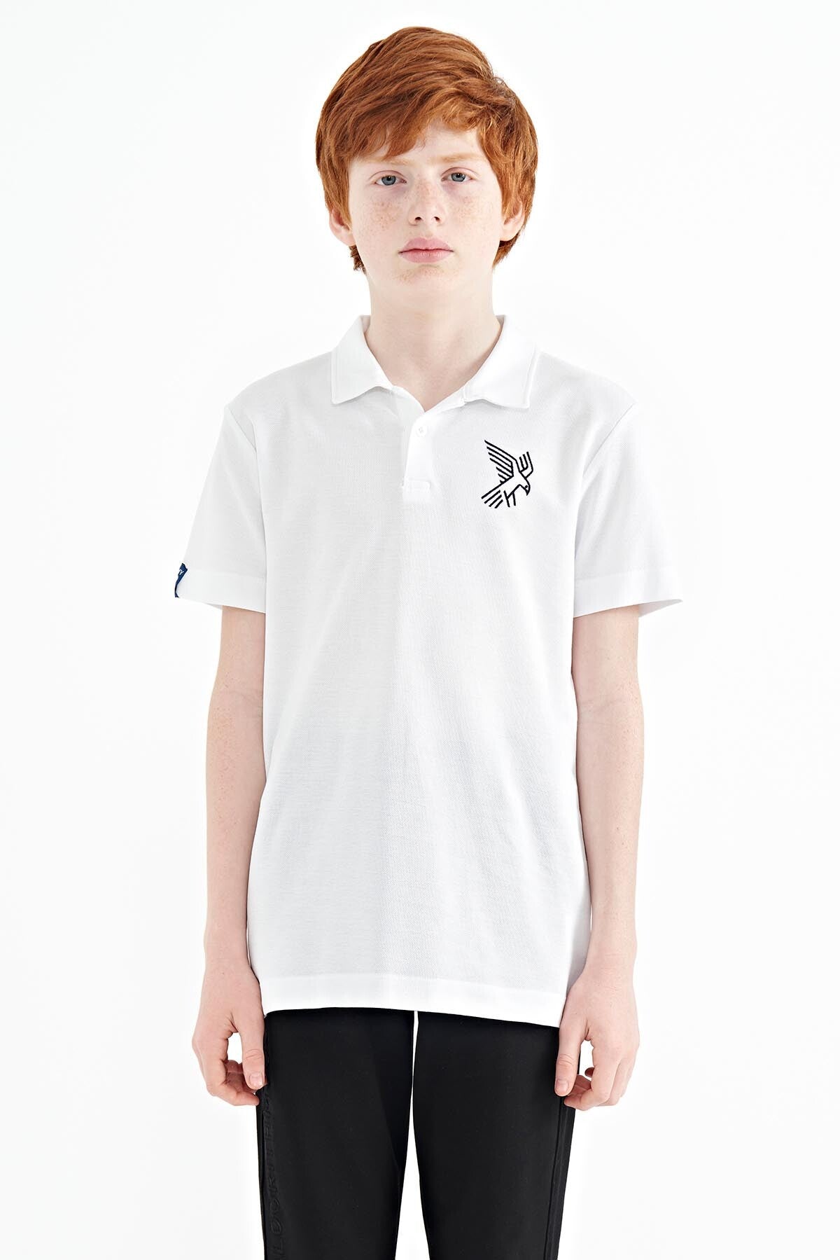 minimal nakiş detayli standart kalip polo yaka erkek çocuk t-shirt - 11084