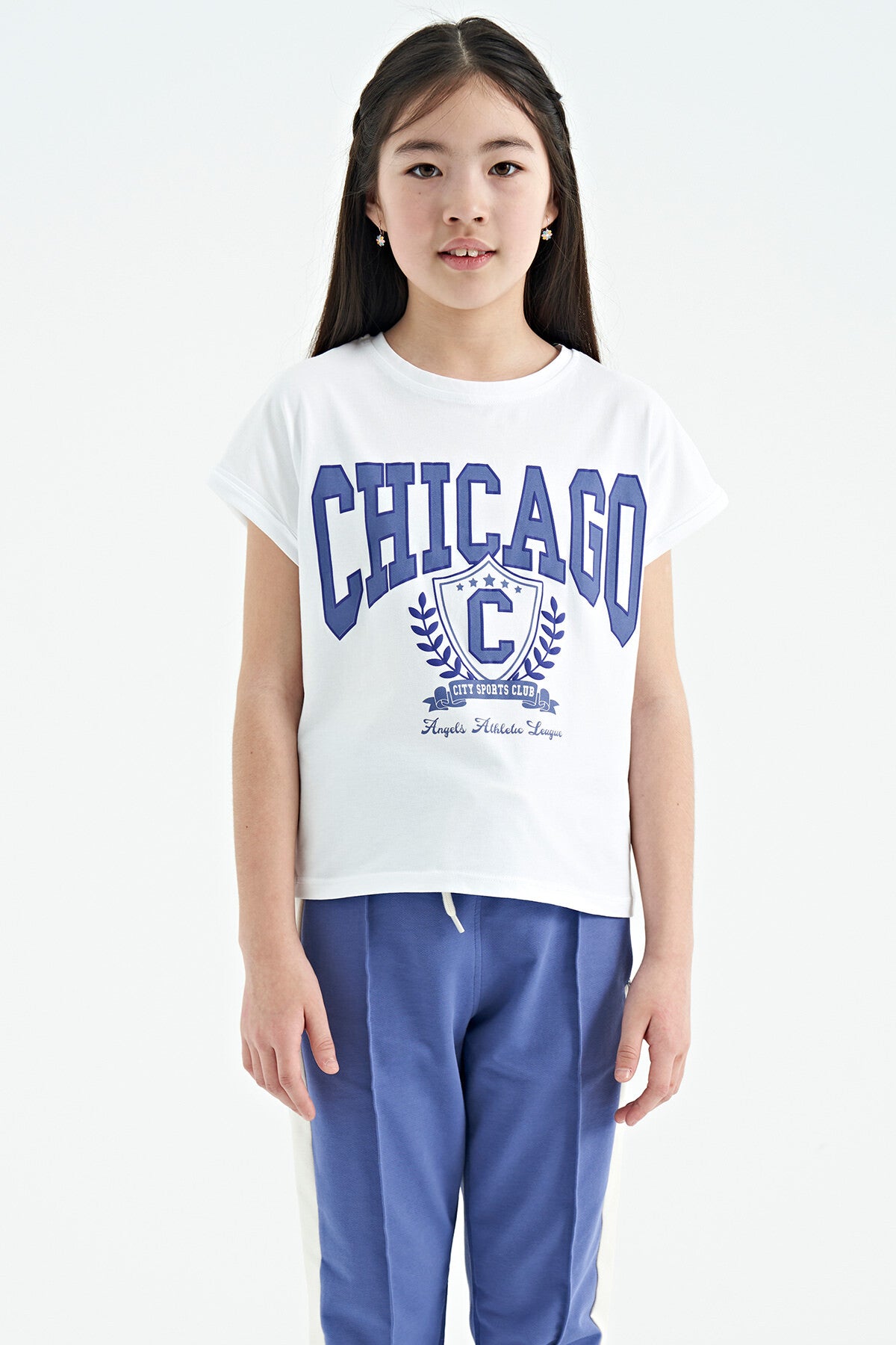 <tc>T-shirt fille à col rond, épaules tombantes, coupe confortable, manches courtes - 75128</tc>