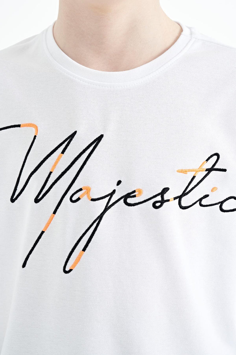 T-shirt Garçon Oversize Col Rond avec Broderie Texte