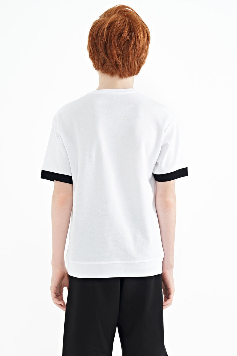 T-shirt Garçon Oversize Col Rond avec Broderie Texte