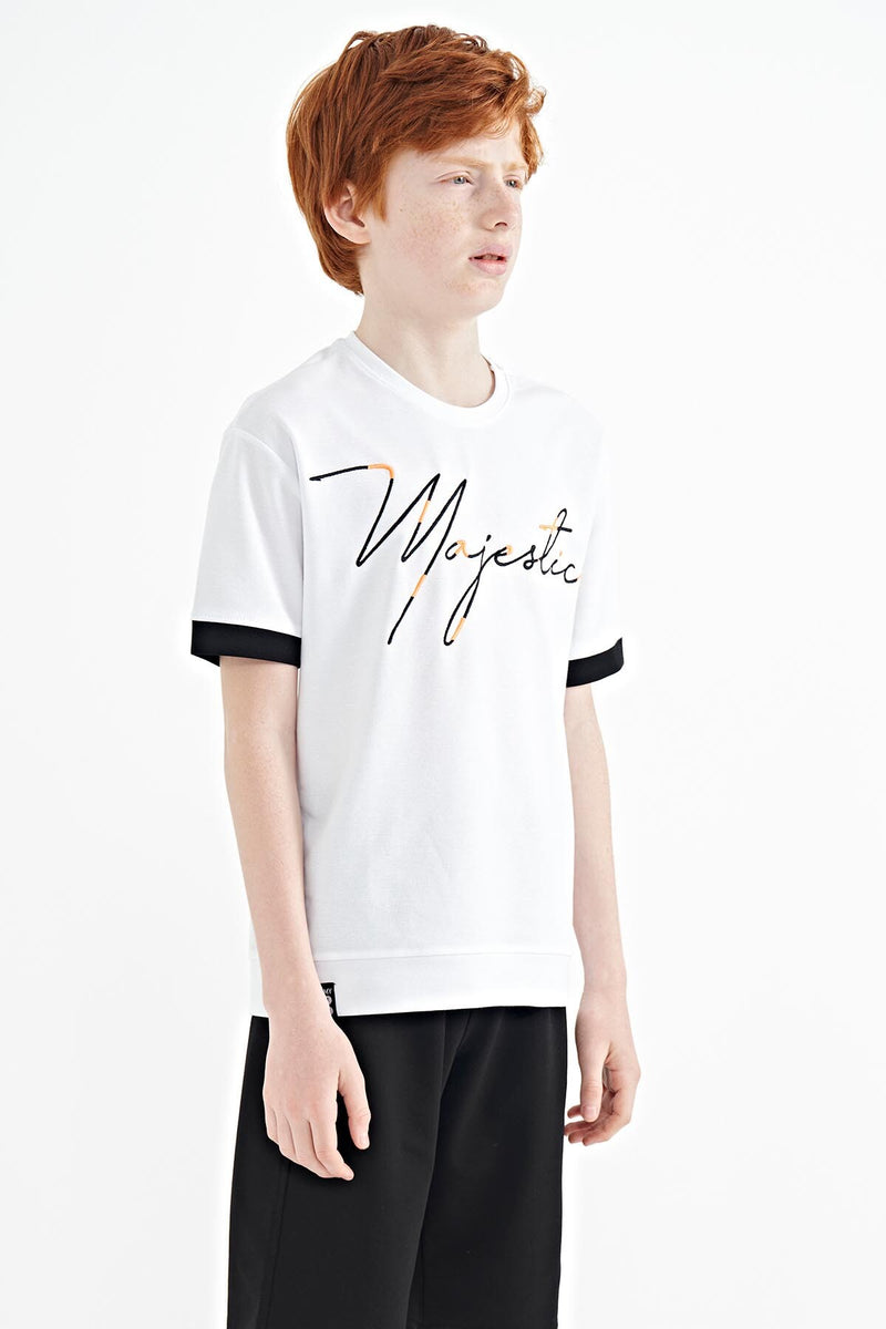 T-shirt Garçon Oversize Col Rond avec Broderie Texte