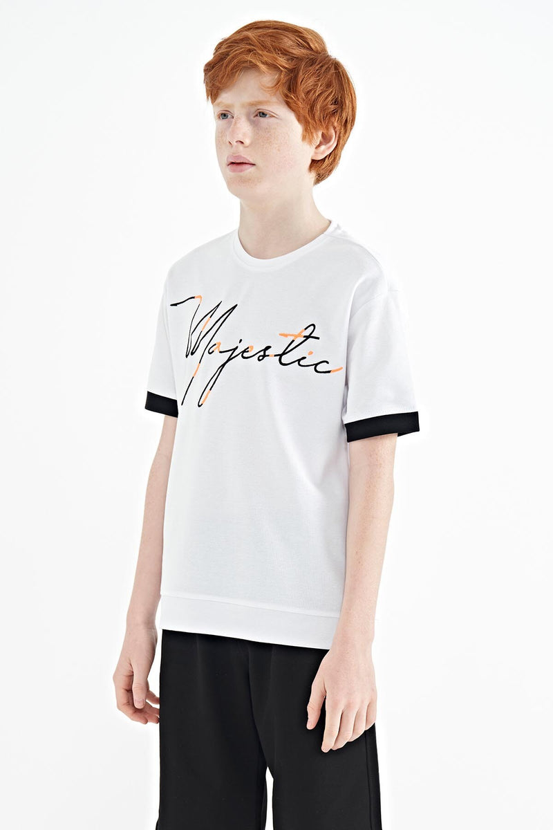 T-shirt Garçon Oversize Col Rond avec Broderie Texte