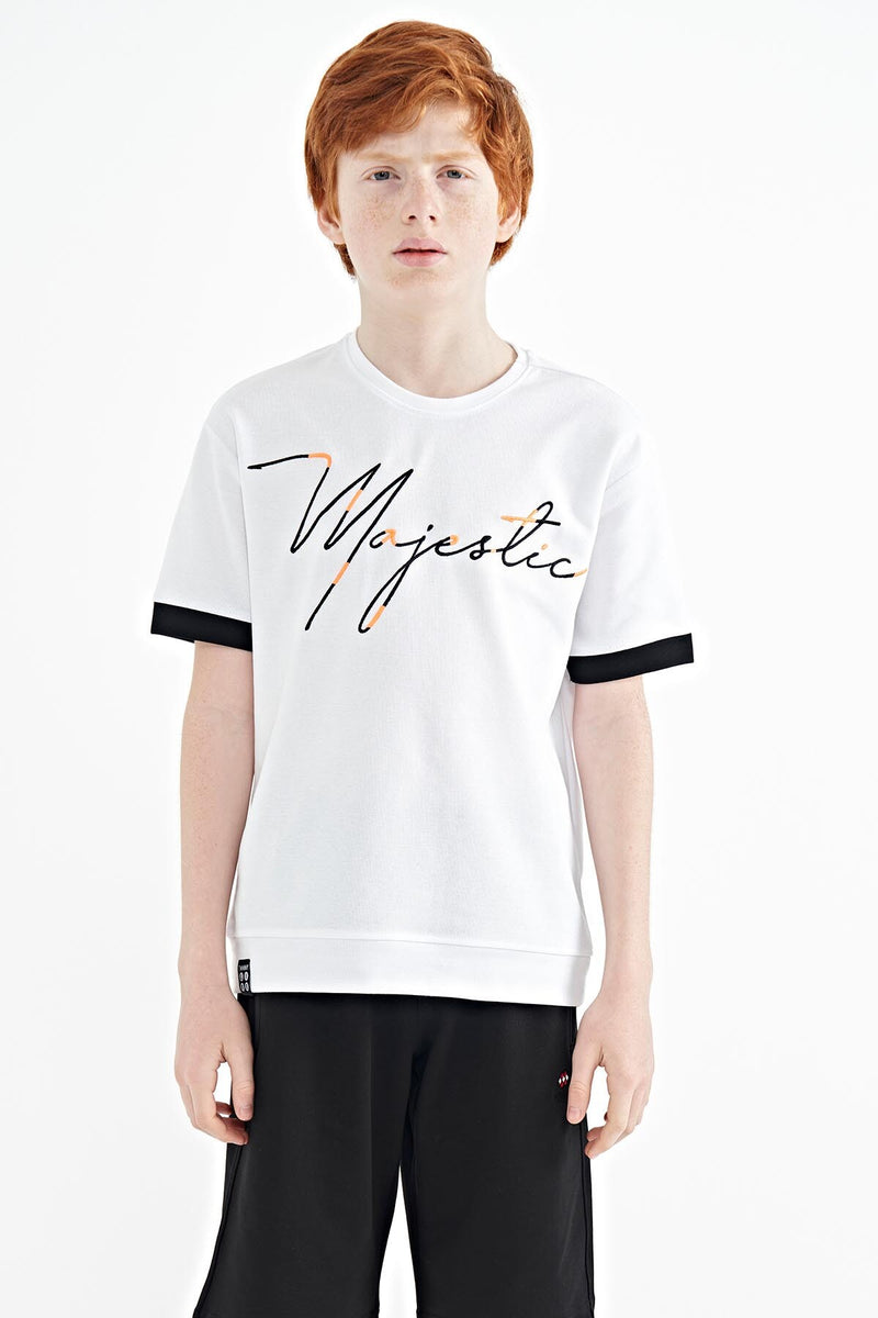 T-shirt Garçon Oversize Col Rond avec Broderie Texte