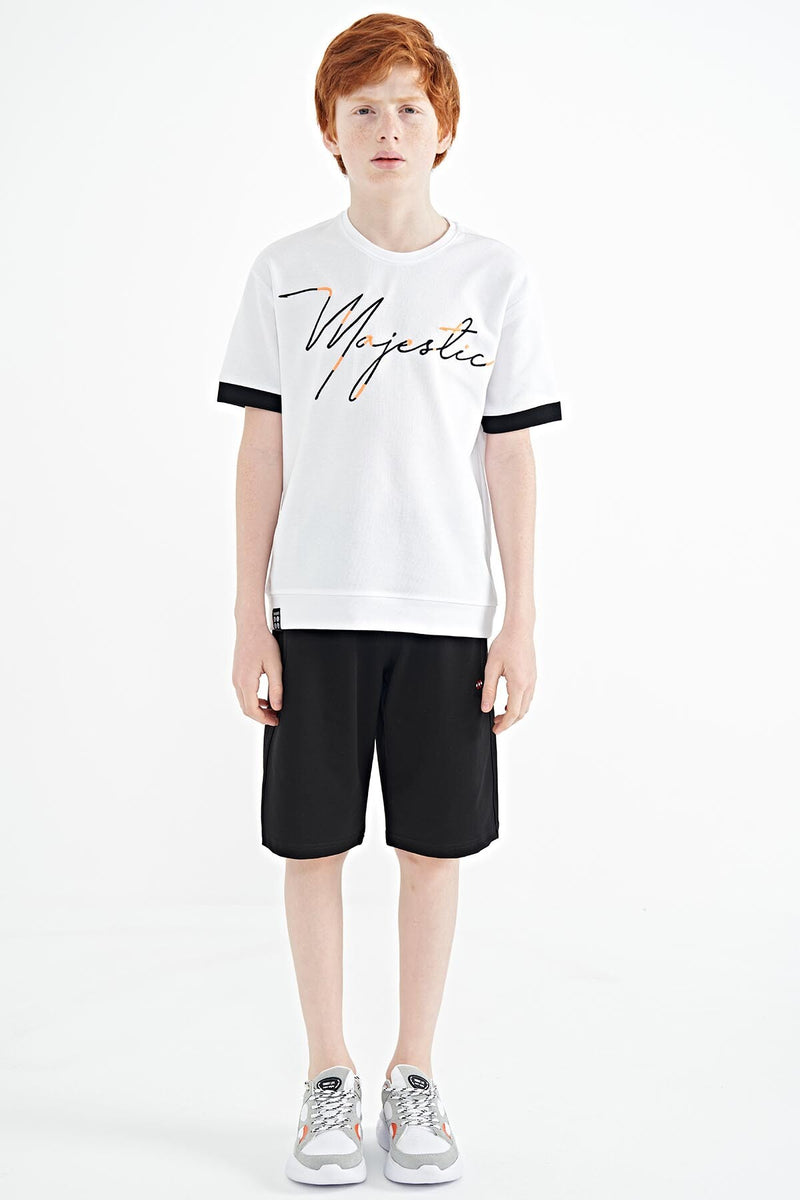 T-shirt Garçon Oversize Col Rond avec Broderie Texte