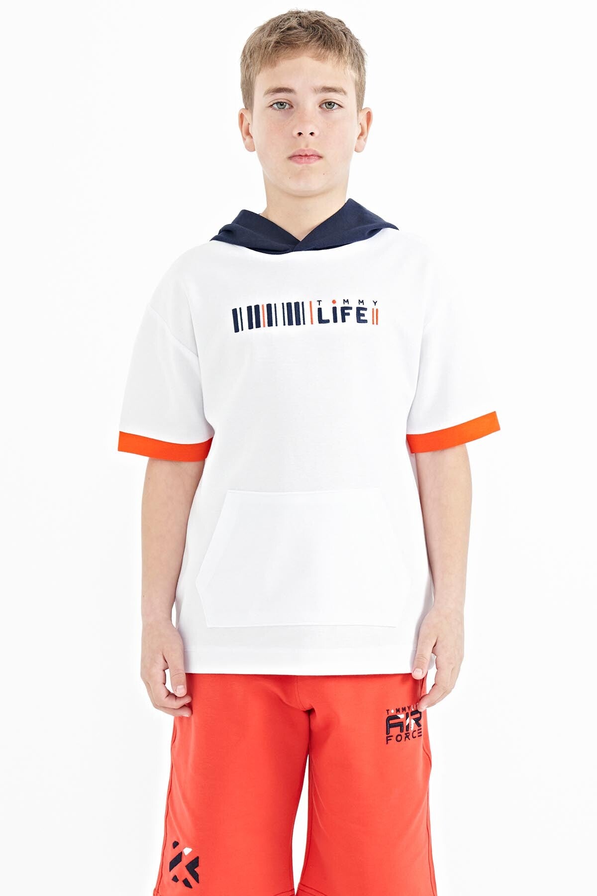 <tc>T-shirt garçon oversize à capuche avec poche kangourou et blocs de couleurs - 11148</tc>