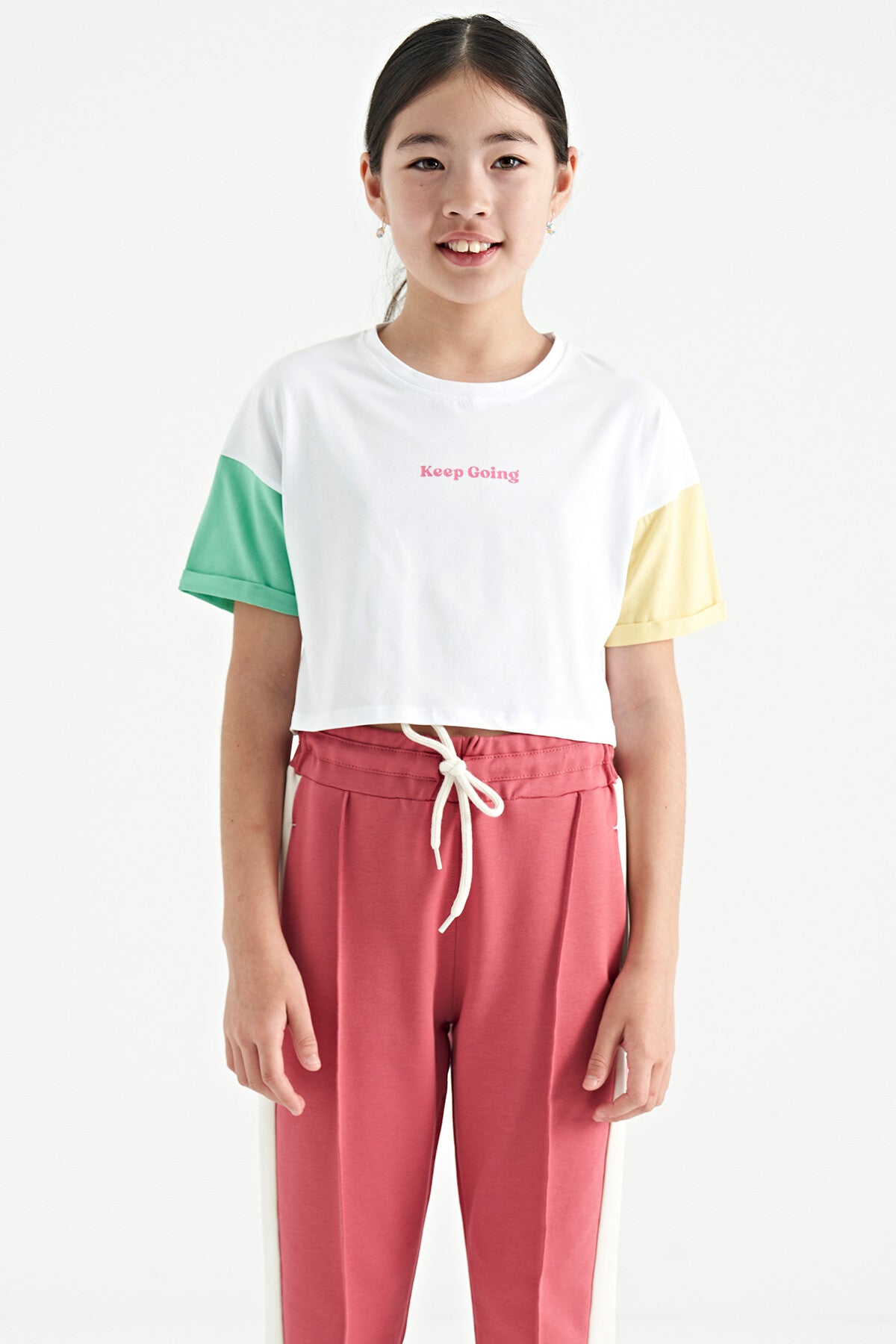 <tc>T-shirt fille oversize à col rond, avec impression et épaules tombantes - 75130</tc>