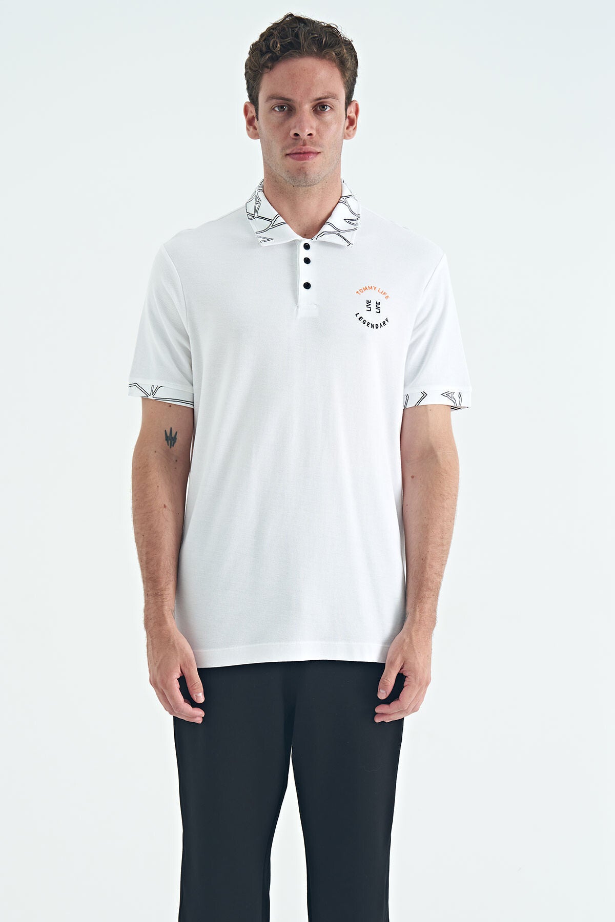 yazi nakişli baski detayli standart kalip polo yaka erkek t-shirt - 88239