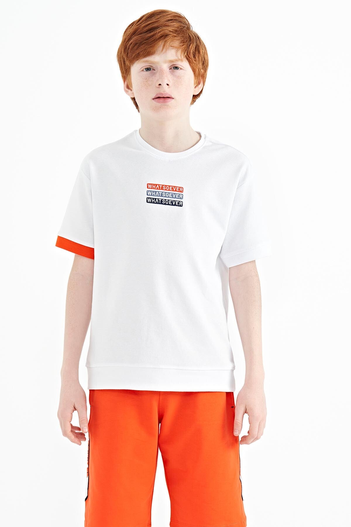 <tc>T-shirt oversize pour garçon à col rond avec broderie de texte - 11146</tc>