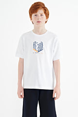 <tc>T-shirt oversize pour garçon à col rond avec broderie de texte - 11151</tc>