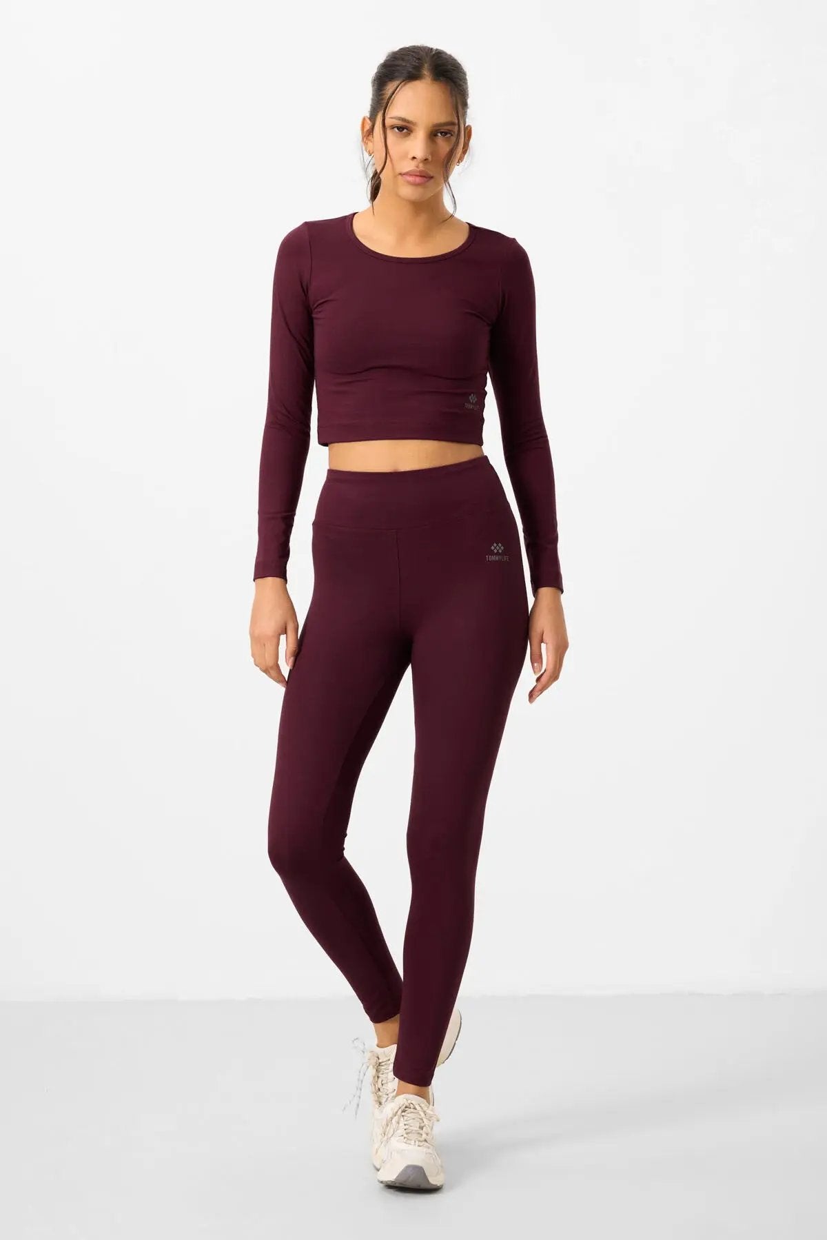 yüksek bel uzun kollu slim fit crop top kadin tayt takim - 95286 - Justyol