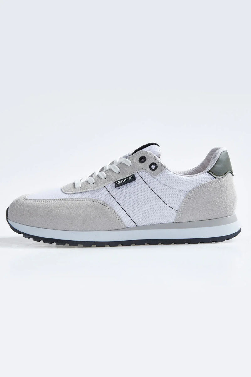 Baskets Homme en Suédine avec Empiècements Respirants – Chaussures Sportives à Lacets Confortables