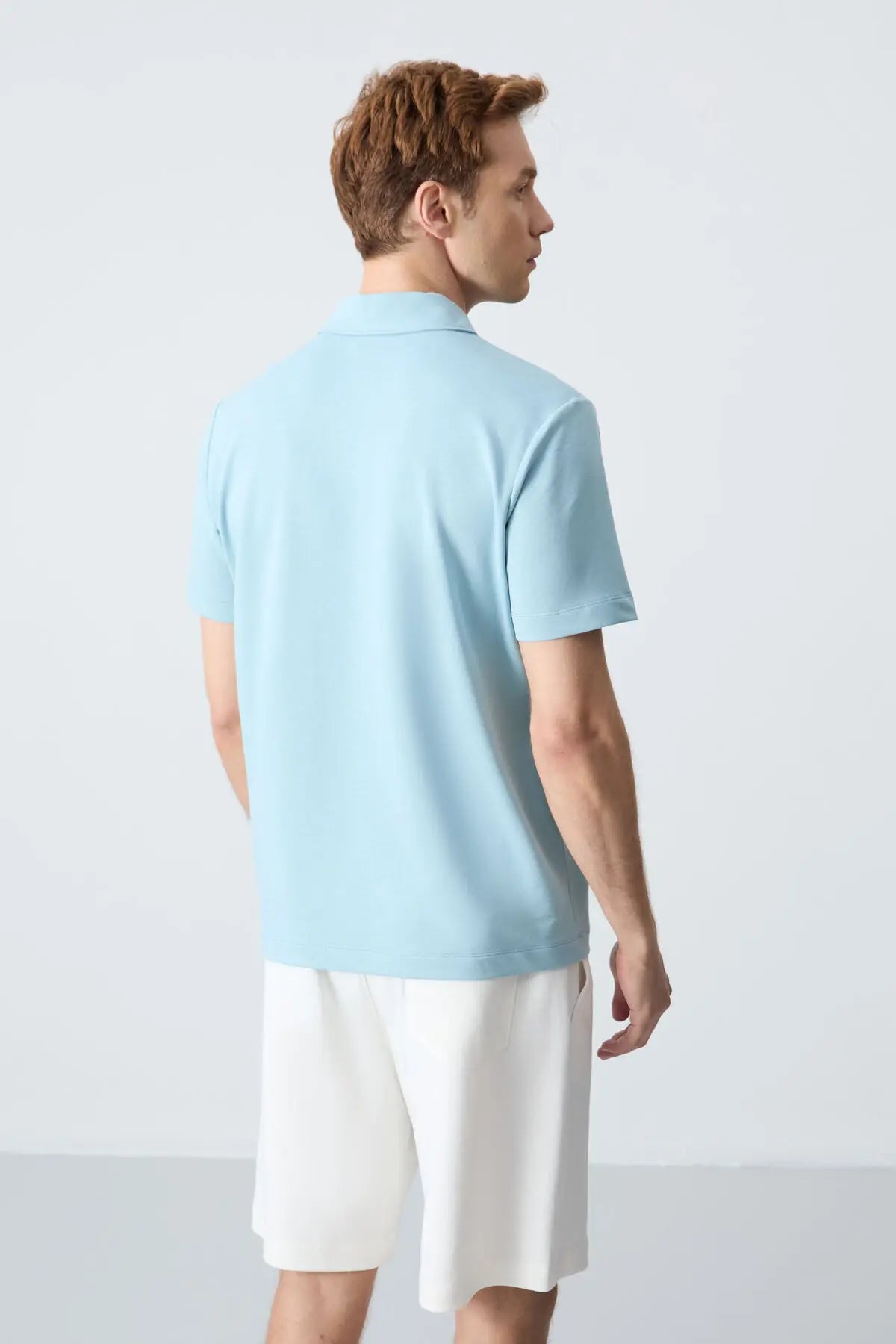 basic göğüs logolu standart kalip triko polo yaka erkek t-shirt - 87768 - Justyol