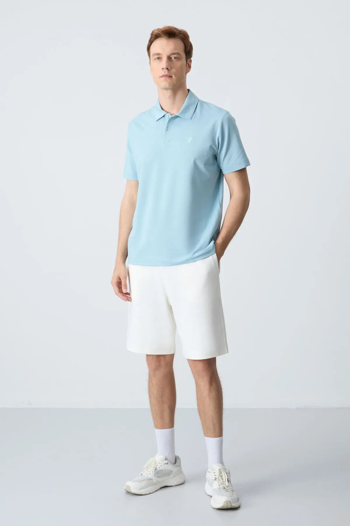 basic göğüs logolu standart kalip triko polo yaka erkek t-shirt - 87768 - Justyol