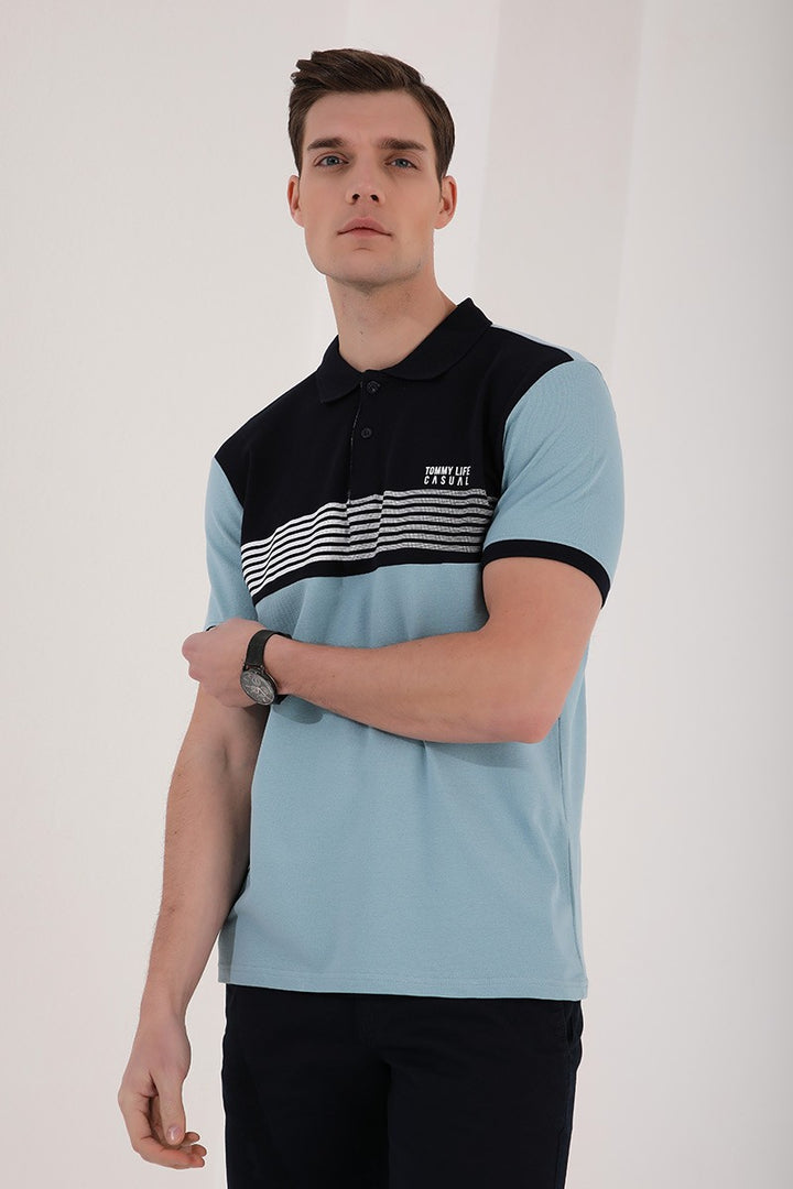 Polo Homme Bicolore à Imprimé Poitrine – Coupe Regular