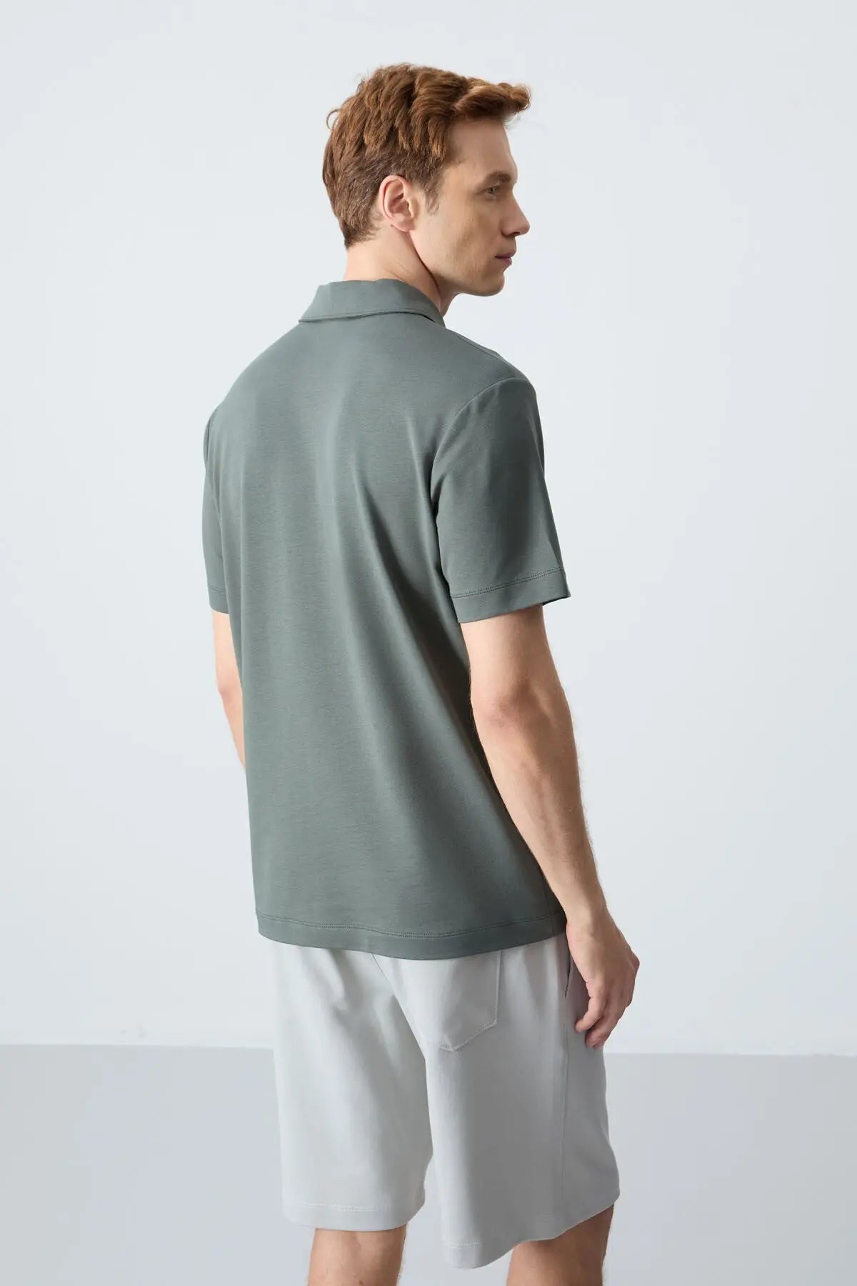 basic göğüs logolu standart kalip triko polo yaka erkek t-shirt - 87768 - Justyol