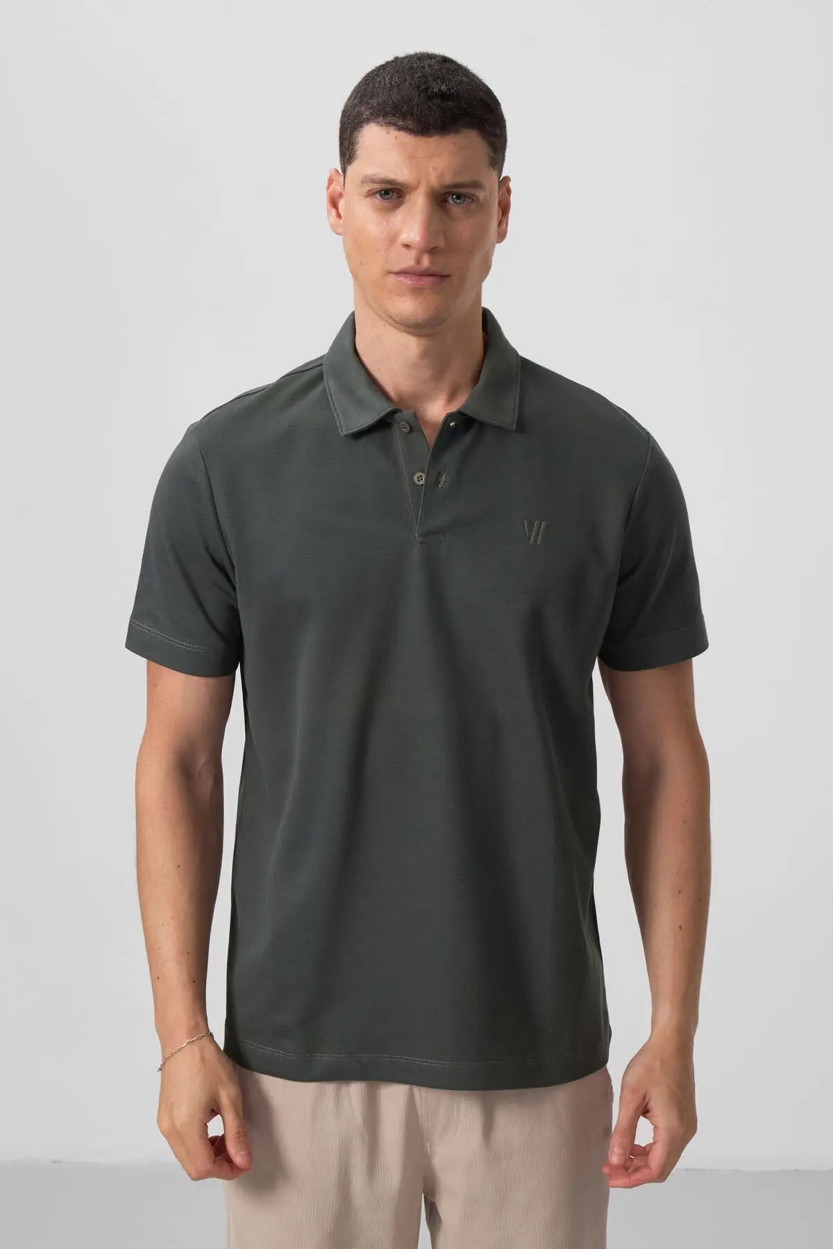 basic göğüs logolu standart kalip triko polo yaka erkek t-shirt - 87768 - Justyol