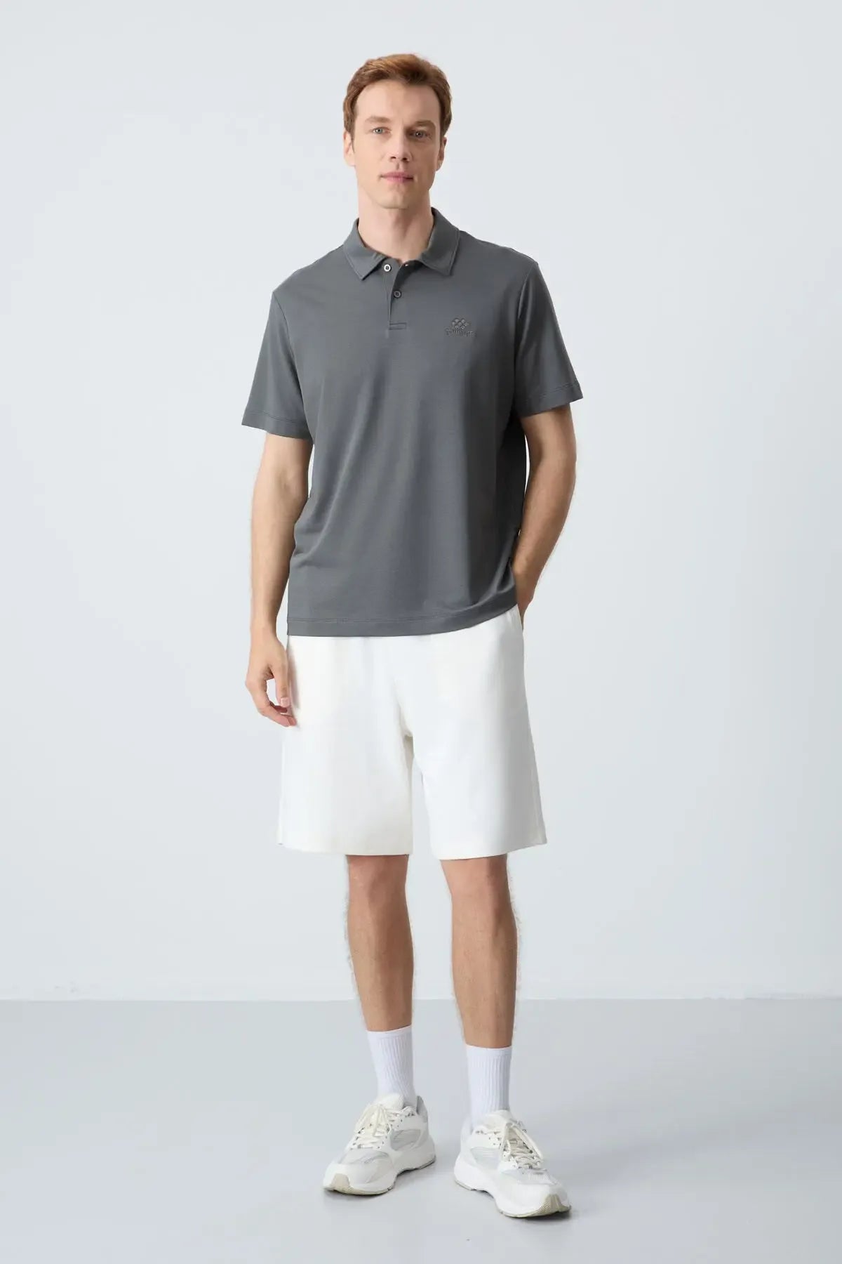 Polo homme en maille avec logo col polo coupe standard- 87748 - Justyol