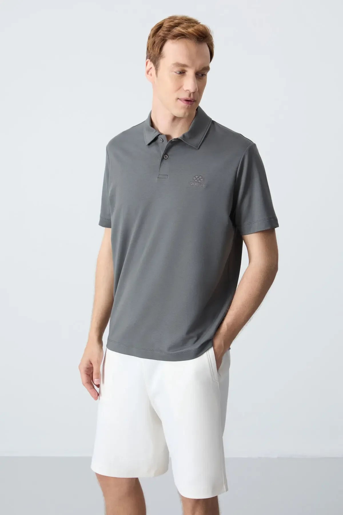 Polo homme en maille avec logo col polo coupe standard- 87748 - Justyol