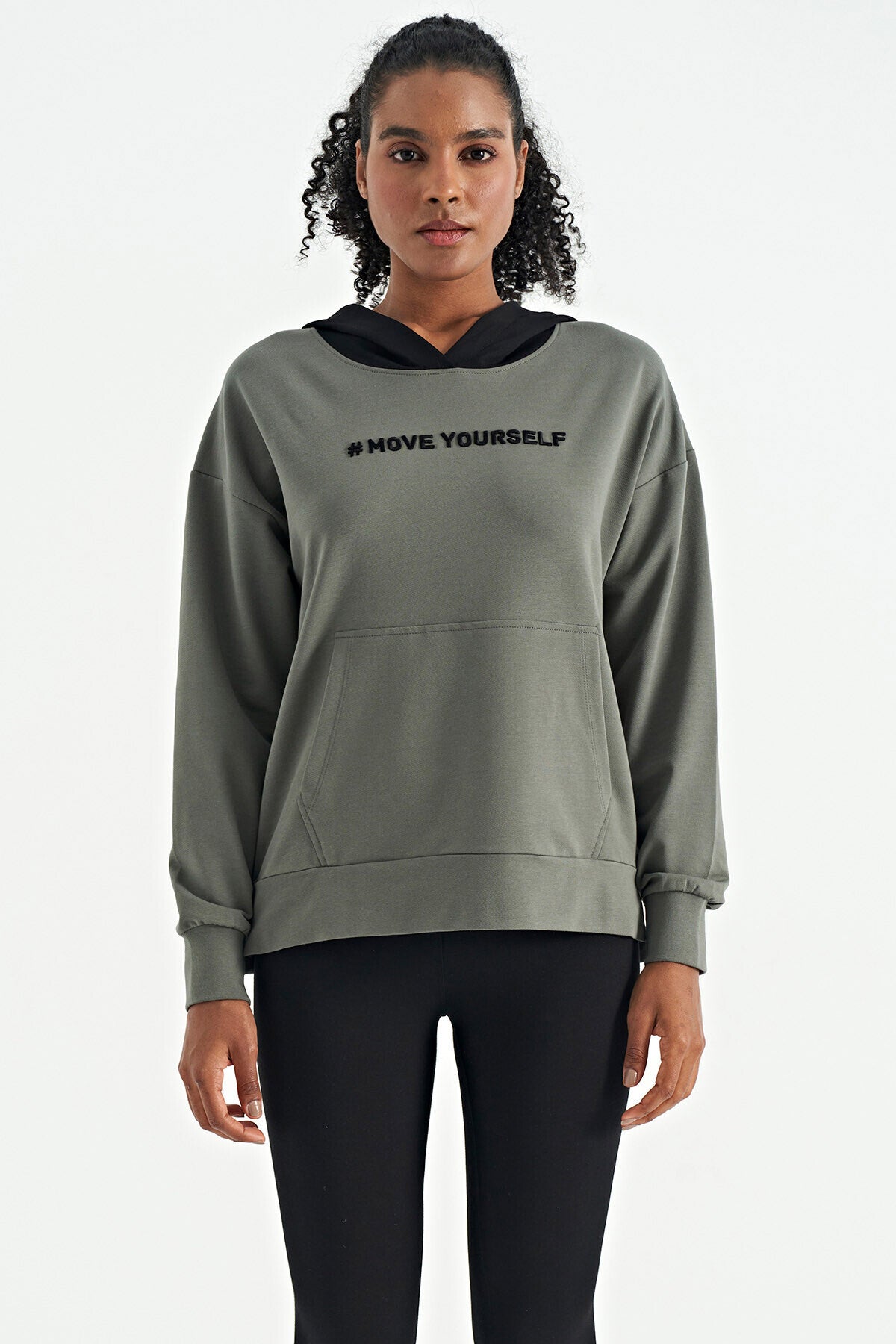 kadin kapüşonlu kanguru cep kadin oversize sweatshirt - 97161