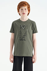 <tc>T-shirt pour garçon à col rond, coupe standard, avec imprimé sur le devant - 11099</tc>