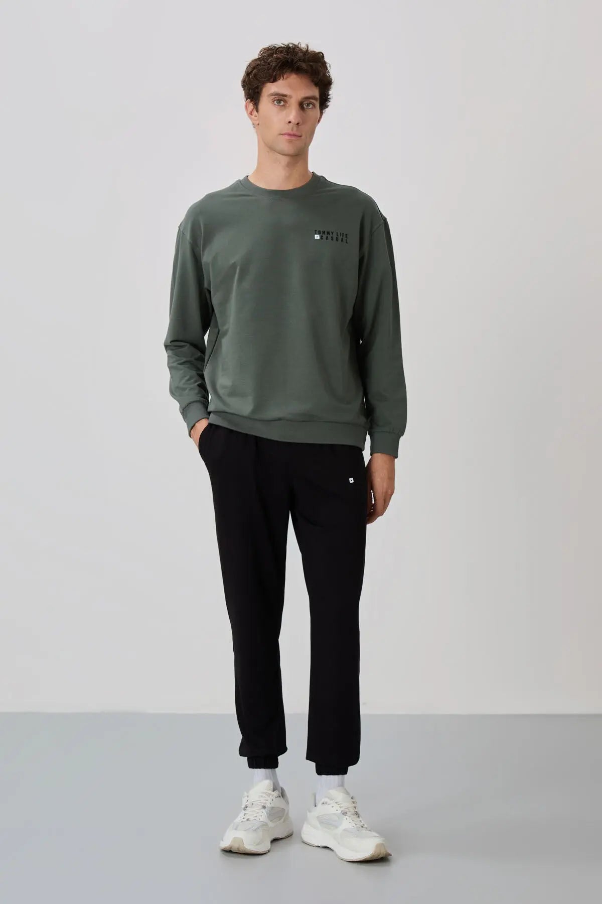 casual o yaka lastik paça erkek oversize eşofman takimi - 85120 - Justyol