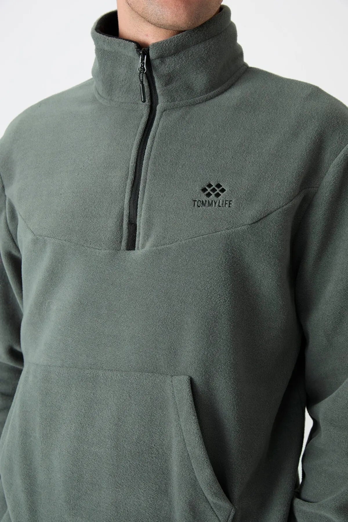 lacivert yarim fermuar dik yaka lastik paça polar erkek eşofman takimi - 85159 - Justyol