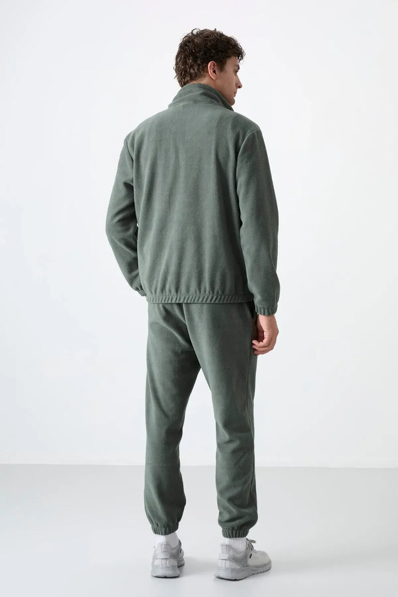 Ensemble de survêtement pour homme en polaire à demi-fermeture éclair, col montant et bas de pantalon élastiqués - 85159
