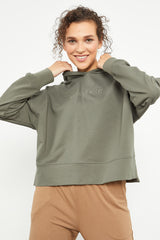 yazi nakişli kapüşonlu basic kadin oversize sweatshirt - 97164